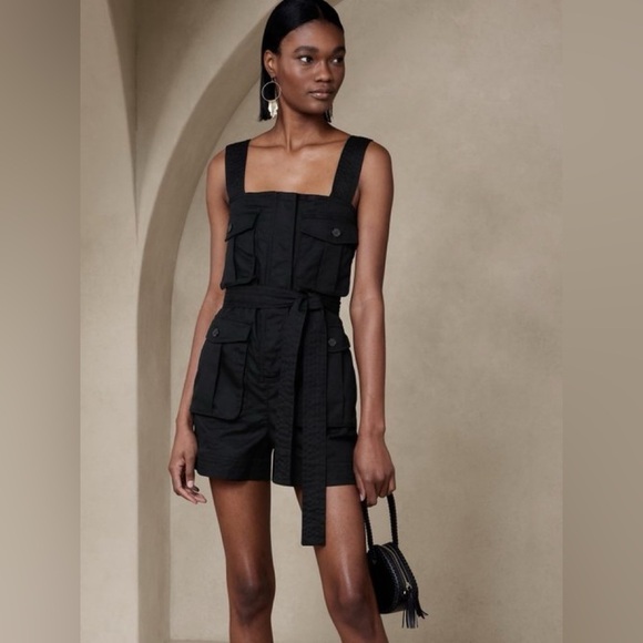 NWT! Banana Republic Black Cotton-Linen Romper - Size XXL Regular & XL TALL 🐯🦦